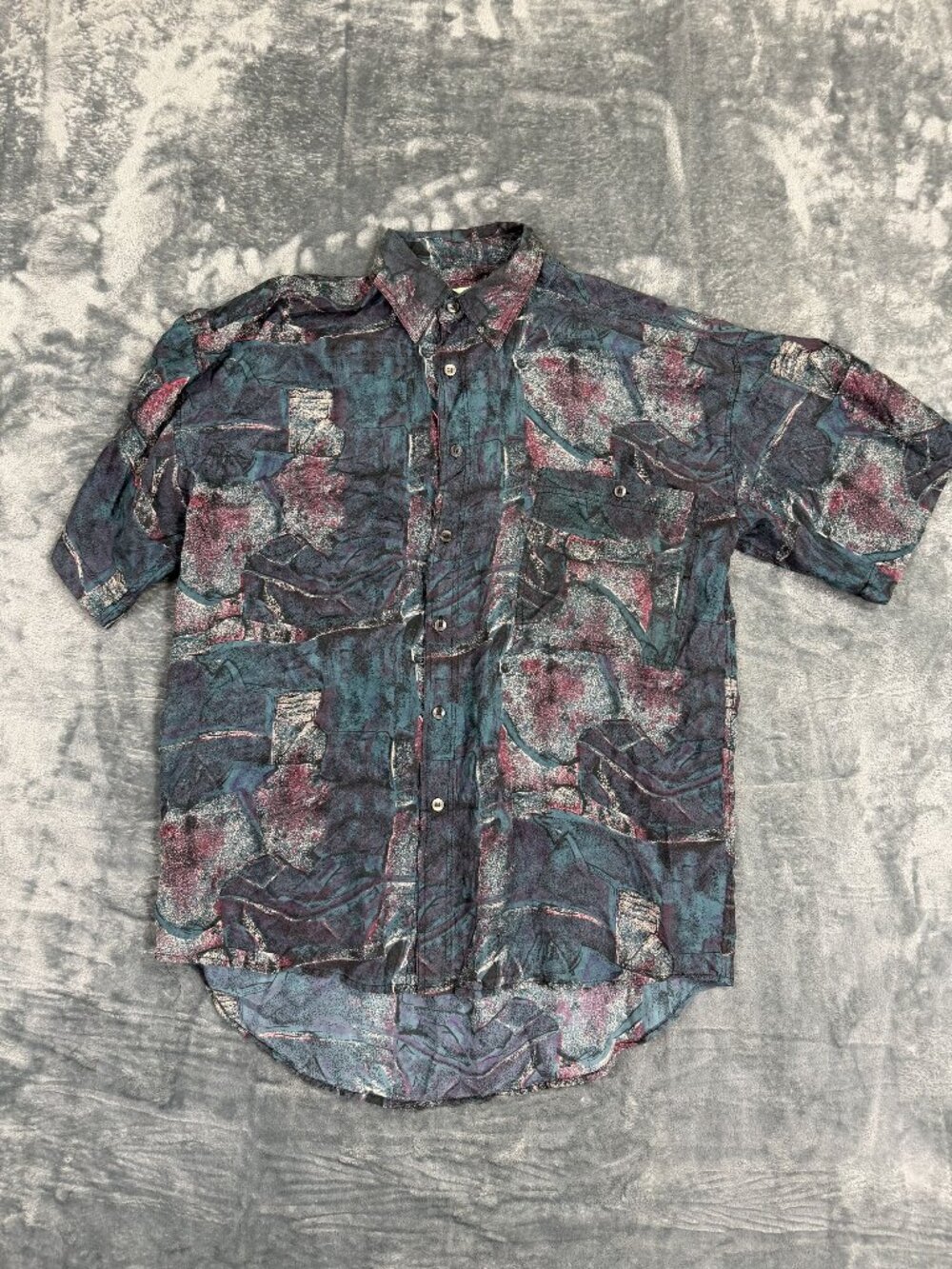 Protest Vintage Abstract Silk Button-Up Shirt Short Sleeve Mens S Multicolor